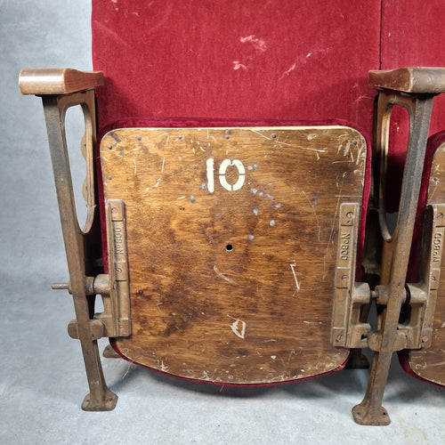 Art Deco Cinema Theatre Twin Seats 2 Chair Fold Up Vintage Prop