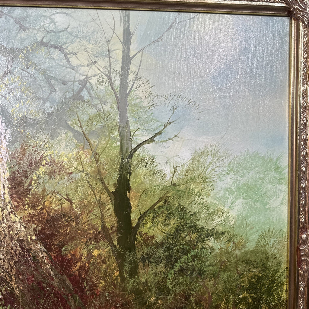 Large Signed Oil on Canvas Hunting Scene | Dog & Pheasants by L. Eiford | Framed | Vintage Art