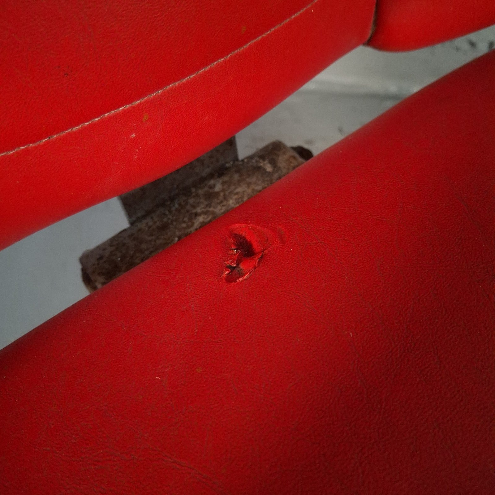 Vintage Red Vinyl Swivel Armchair | Barber Salon Style | Used | Restoration Project