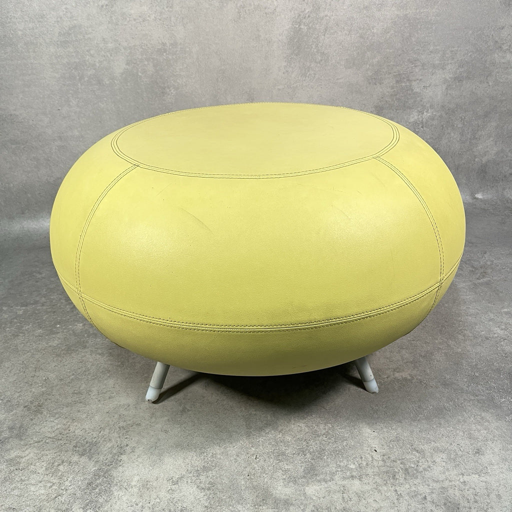 Allermuir A621 Commercial Pouf Ottoman | Yellow Vinyl | Furka Regal Silver | 2012 | Used