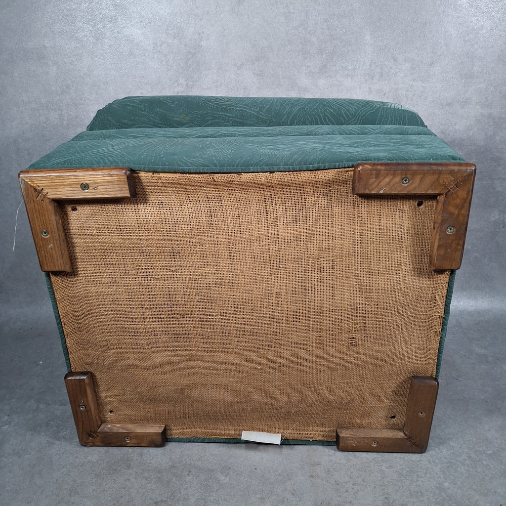 Vintage Roy Allen Upholstered Footstool | Green Velvet-Feel Fabric | 1980s | Made in England | Used
