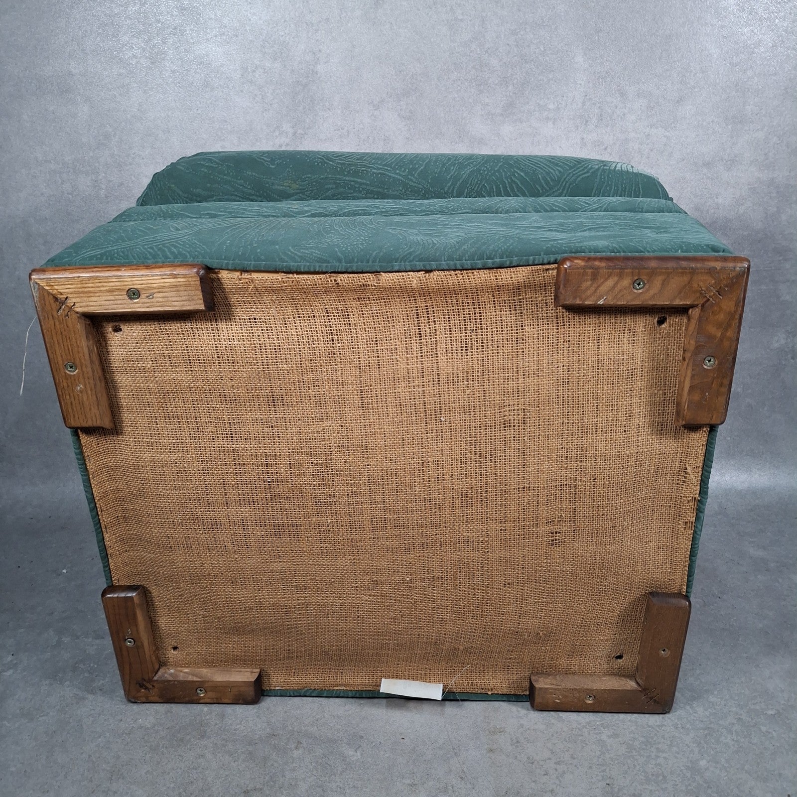 Vintage Roy Allen Upholstered Footstool | Green Velvet-Feel Fabric | 1980s | Made in England | Used