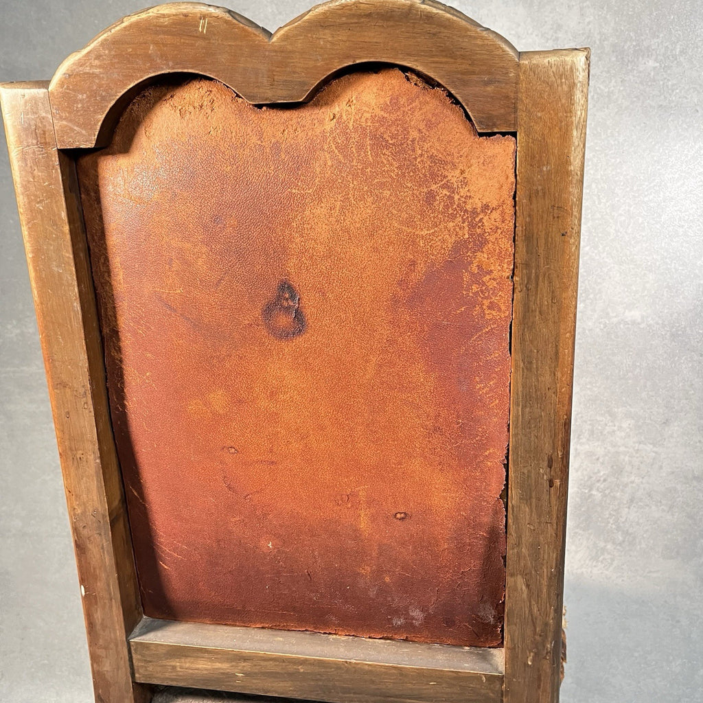 Antique Victorian Renaissance Revival Oak Hall Chair c.1880s Tooled Leather Seat