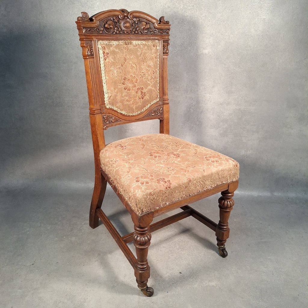 Antique Barber & Son Birmingham Walnut Carved Dining Hall Chair Brass Castors