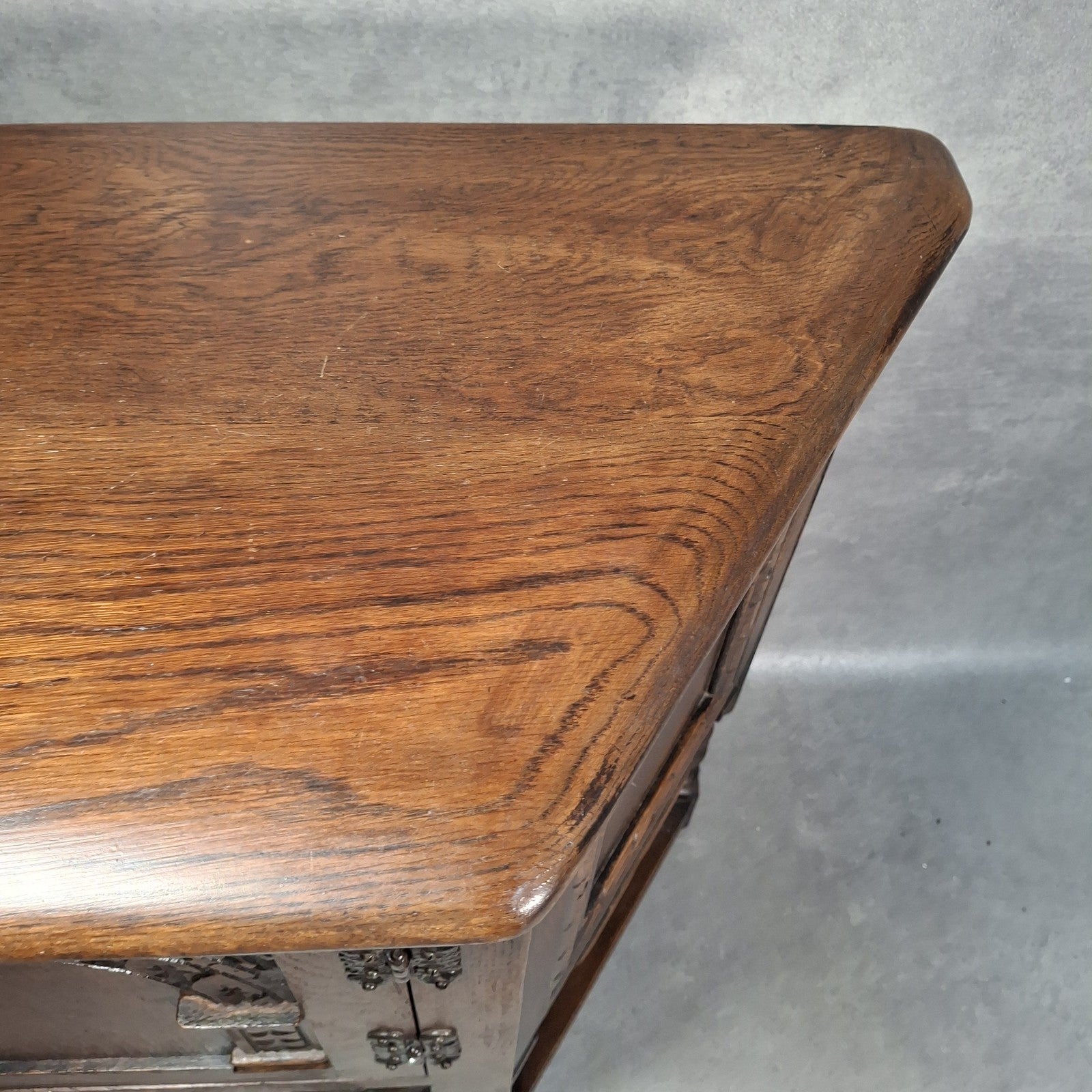 Old Charm Wood Bros Oak Hall Stand Cabinet – Carved Tudor Style Side Cupboard