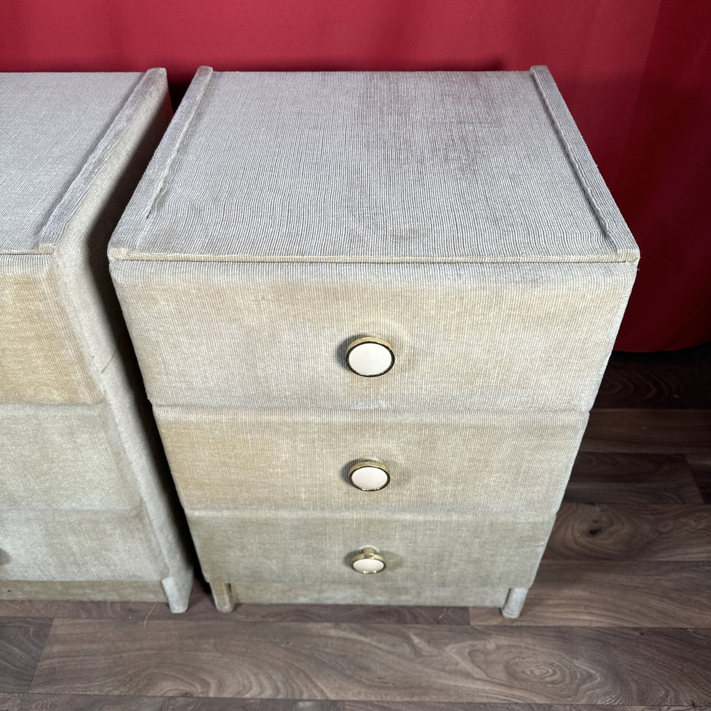 Velvet Bedside Vanity Cabinets Tables Mid Century 1970s Beige