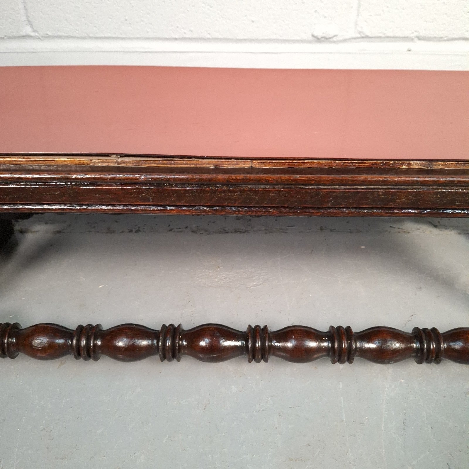 Antique Victorian Mahogany Footstool Plant Stand Turned Wood Small Table Red Top