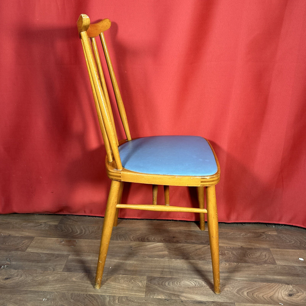 Dining Chair Mid Century Blue Vinyl Seat Cushion Made In Romania PROP
