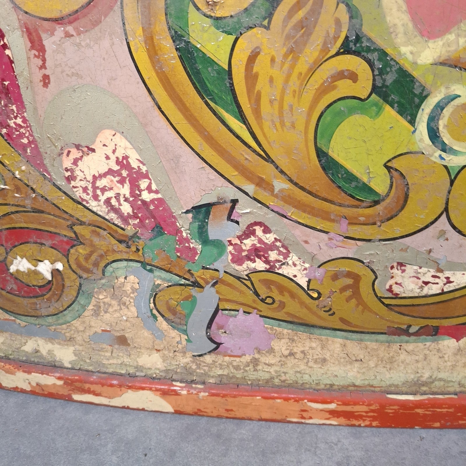 Antique Victorian Fairground Ride Panel | Hand-Painted Curved Timber | c.1890-1915 | Used