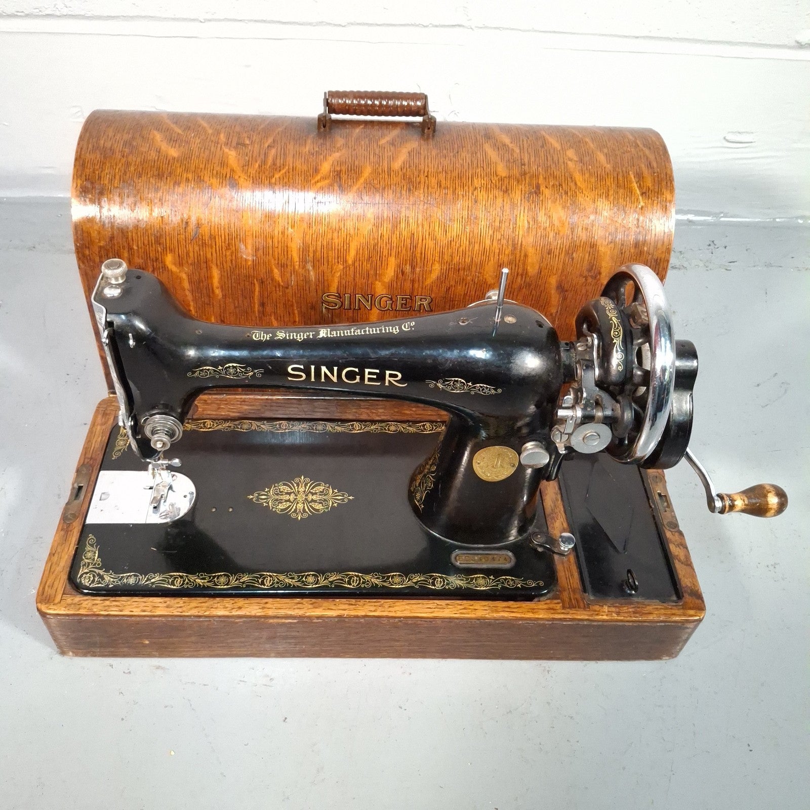 Singer 66K Hand Crank Sewing Machine with Case & Attachments | 1939 | Serial EC340474 | Used