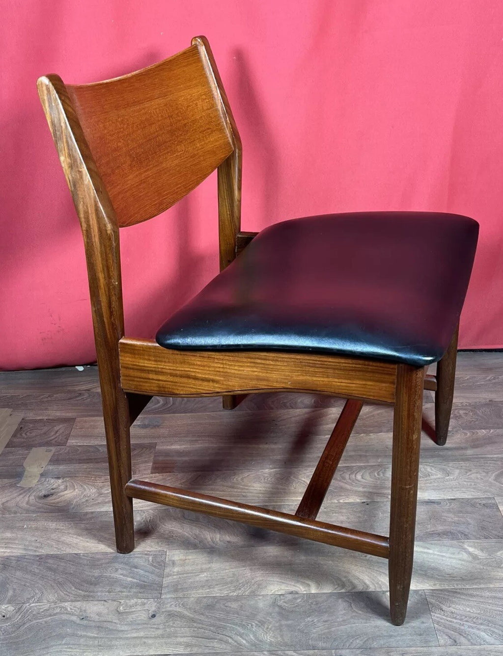Glostrup Møbelfabrik Vintage Teak & Skai Chair | Danish 1960s Mid-Century | Black Vinyl | Used