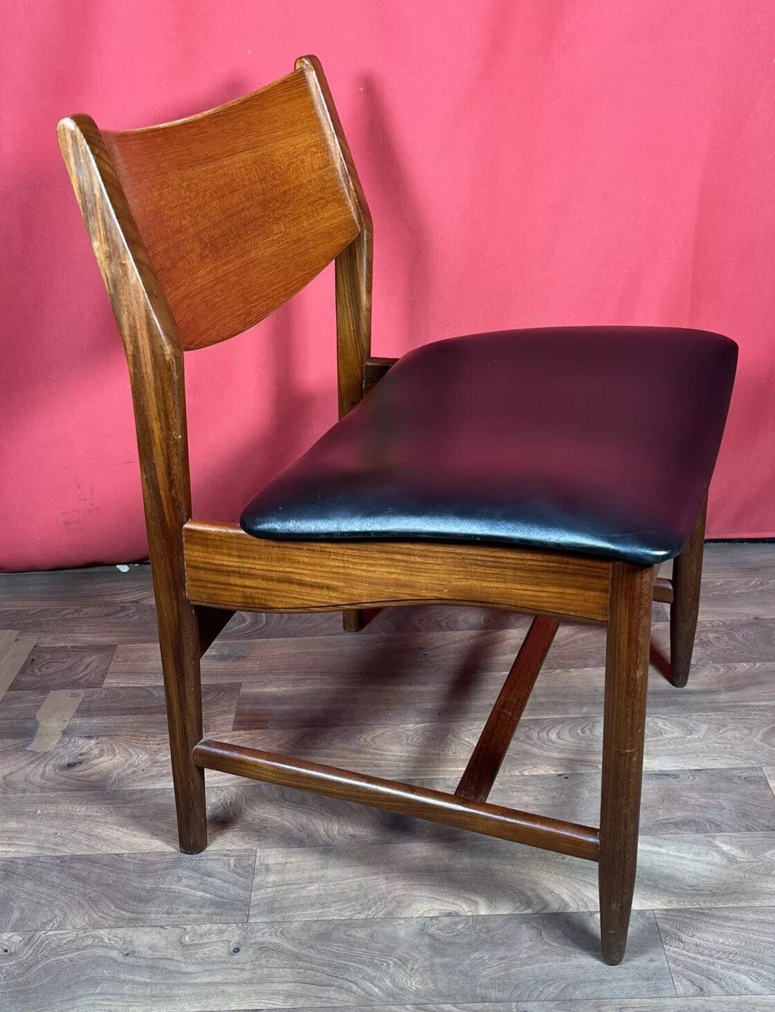 Glostrup Møbelfabrik Vintage Teak & Skai Chair | Danish 1960s Mid-Century | Black Vinyl | Used