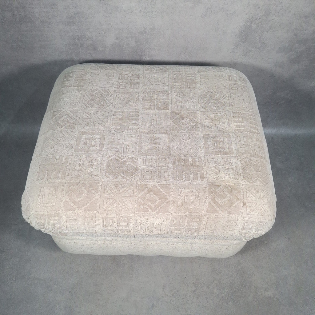 Footstool Pouffe Ottoman Geometric Pattern Fabric 80s 90s Upholstered VTG Beige