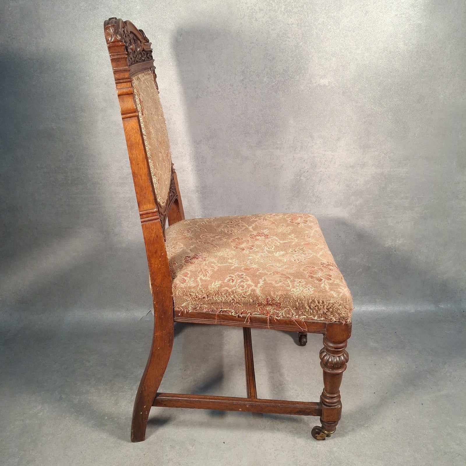 Antique Barber & Son Birmingham Walnut Carved Dining Hall Chair Brass Castors