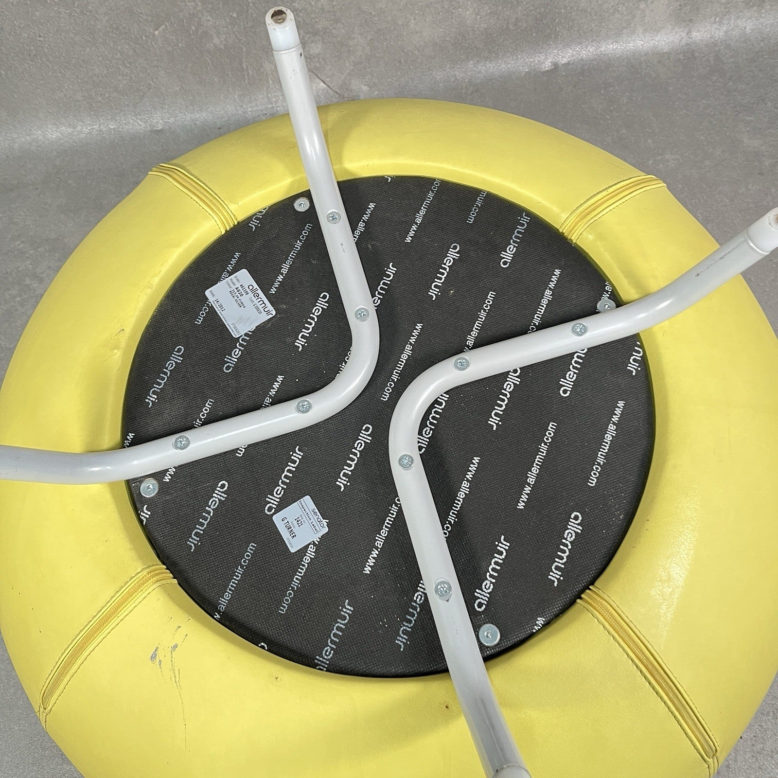 Allermuir A621 Pouf Ottoman | Yellow Vinyl | Furka Regal Silver Frame | 2012 | Commercial Grade | Used