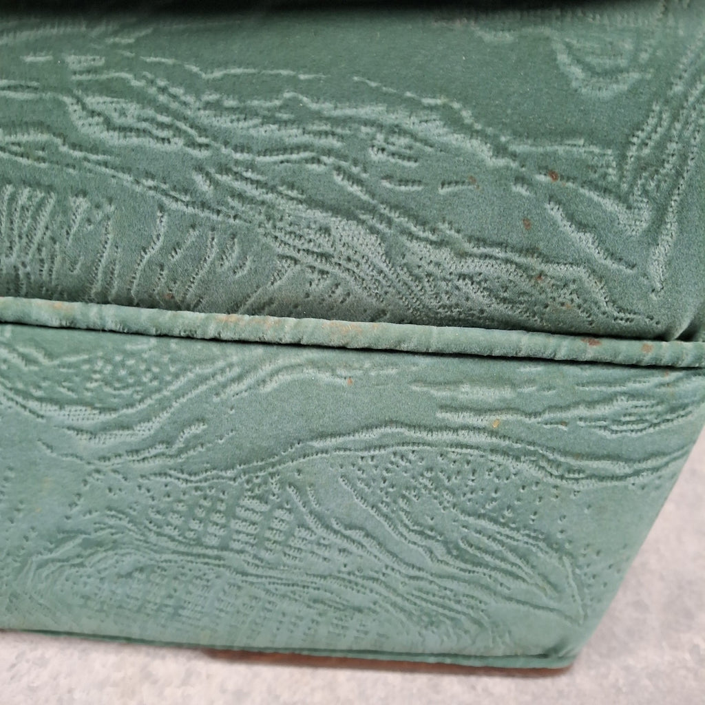 Vintage Roy Allen Upholstered Footstool | Green Velvet-Feel Fabric | 1980s | Made in England | Used