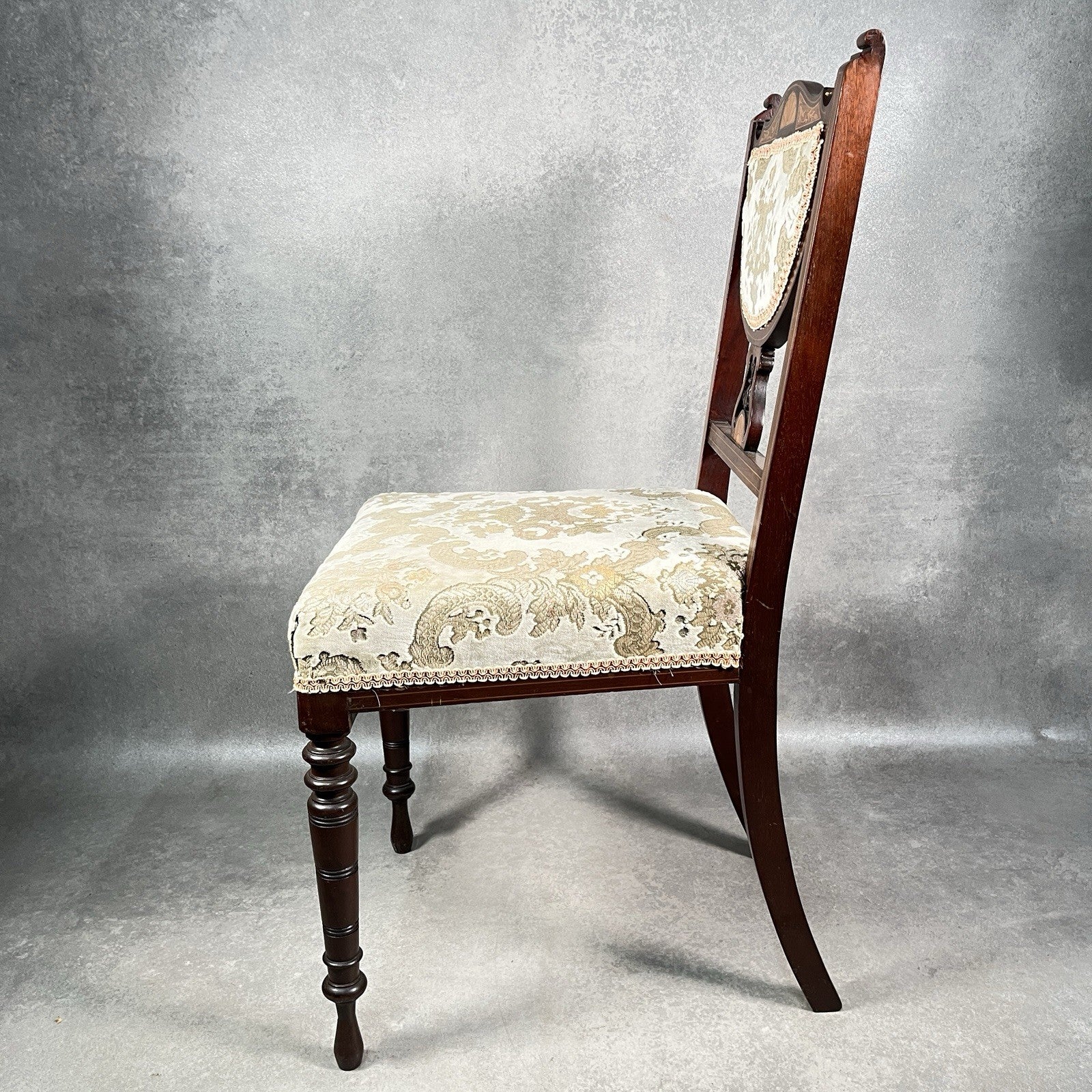 Edwardian Inlaid Mahogany Dining Chair Satinwood Fan Motif Detail c1900 Antique