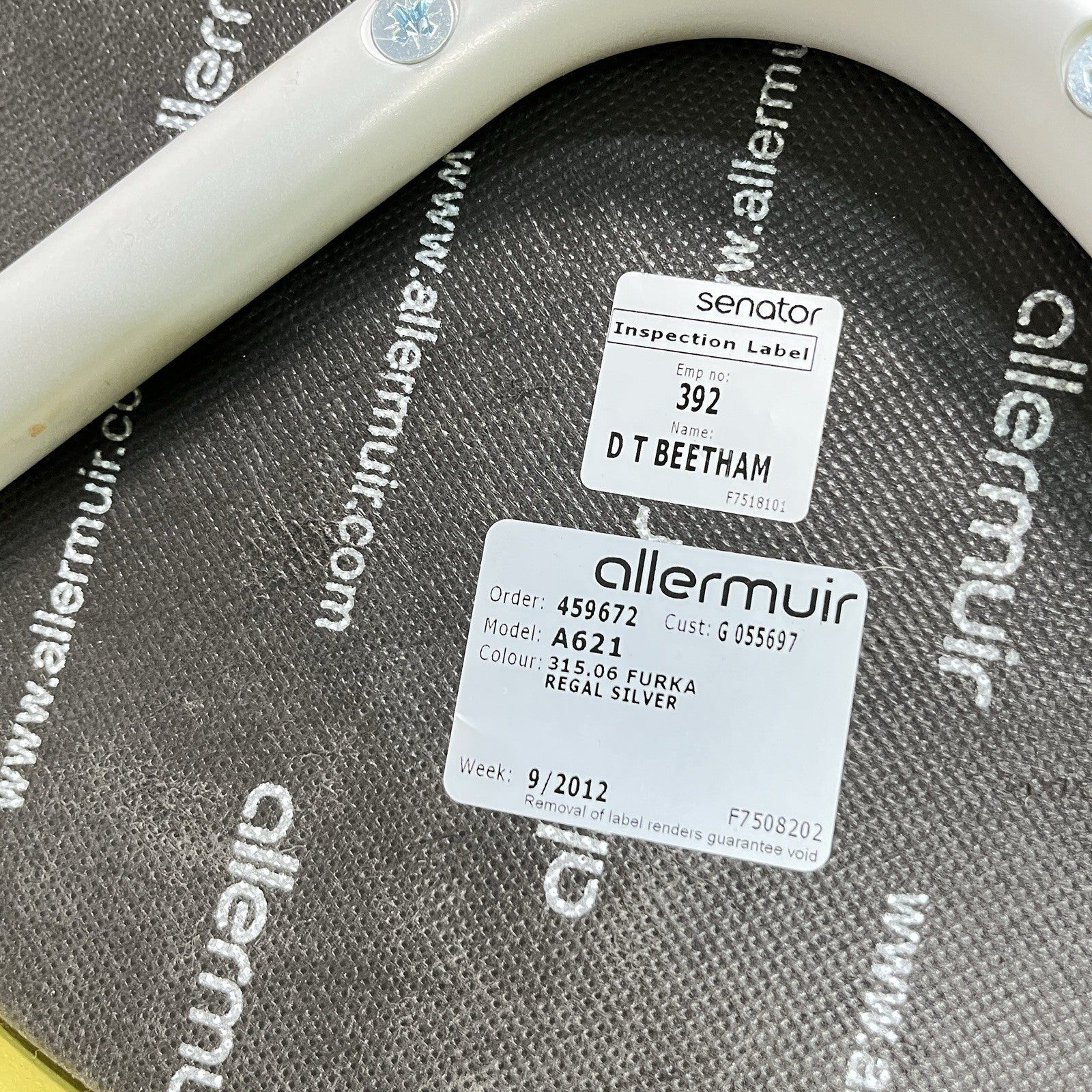 Allermuir A621 Commercial Pouf Ottoman | Yellow Vinyl | Furka Regal Silver | 2012 | Used
