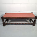 Antique Victorian Mahogany Footstool Plant Stand Turned Wood Small Table Red Top