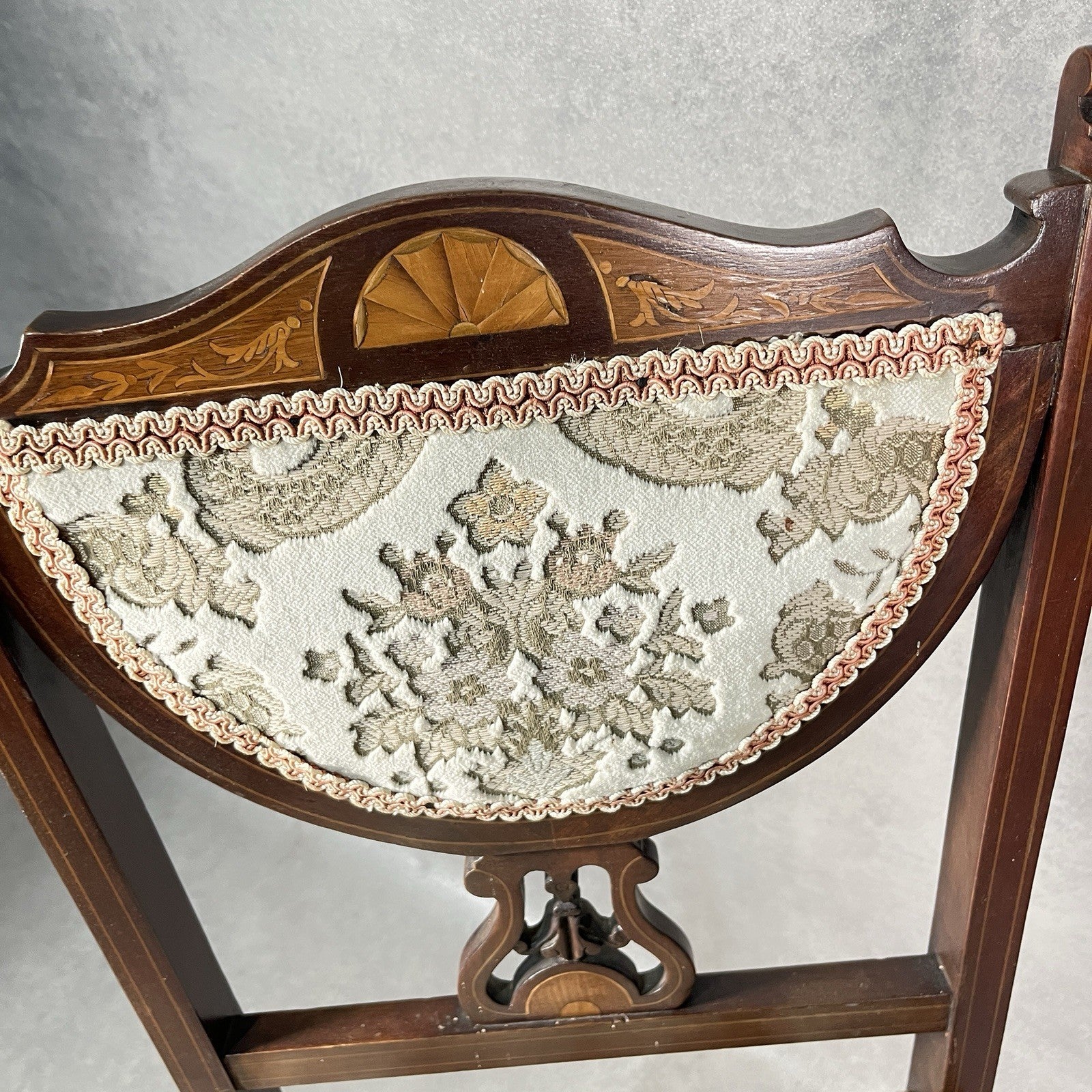 Bedroom Chair Edwardian Inlaid Mahogany Satinwood Fan Motif Detail c1900 Antique