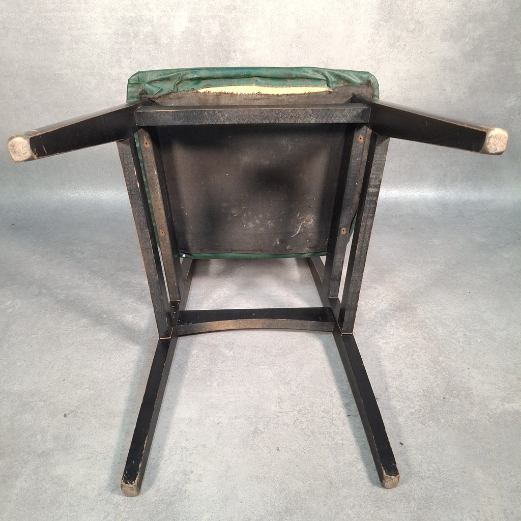 Vintage 1960s Mid-Century School Chair | Green Vinyl Seat & Bent Ply Backrest | Black Frame | Used