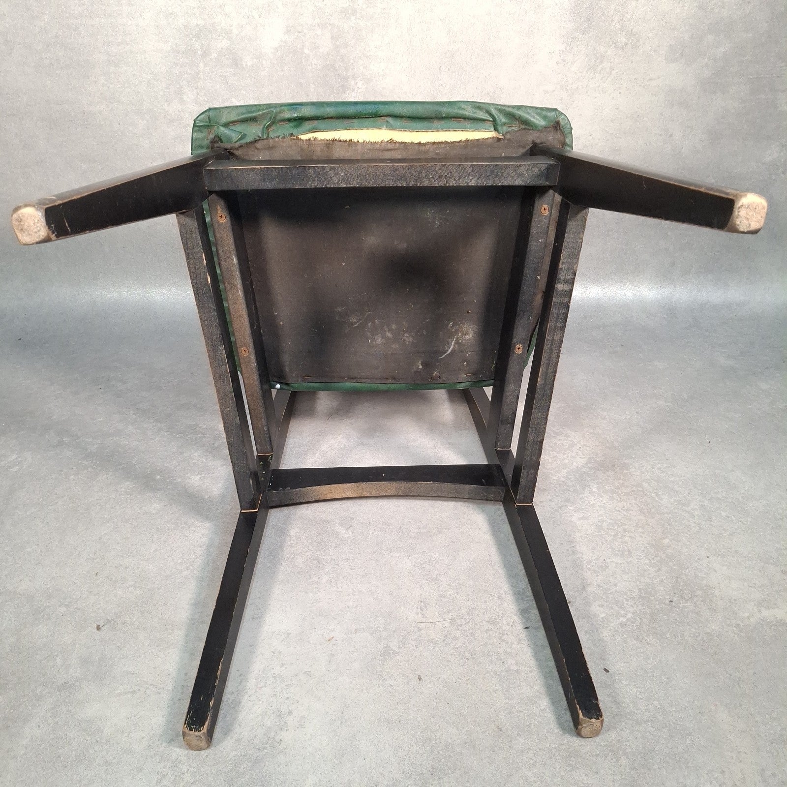 Vintage 1960s Mid-Century School Chair | Green Vinyl Seat & Bent Ply Backrest | Black Frame | Used