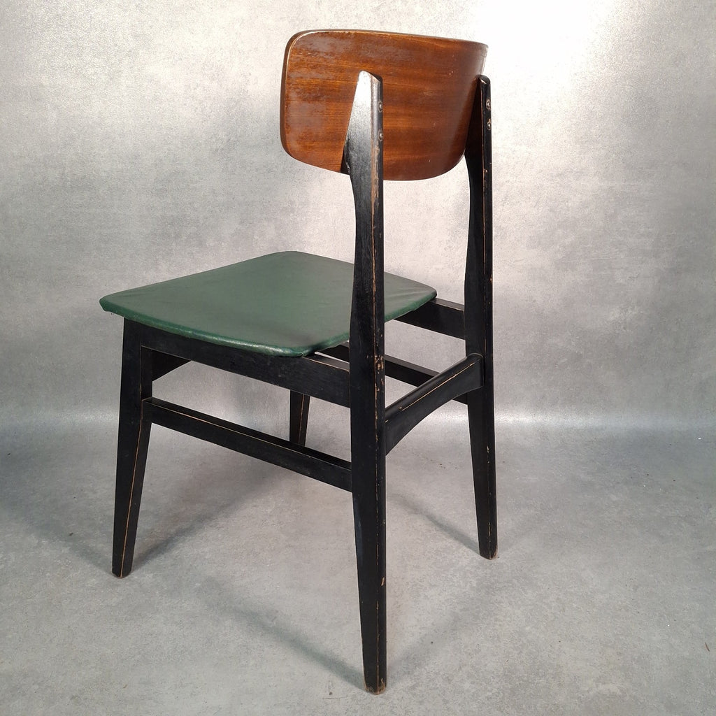 Vintage Mid-Century School Chair Green Vinyl Seat & Bent Ply Backrest MCM 60s