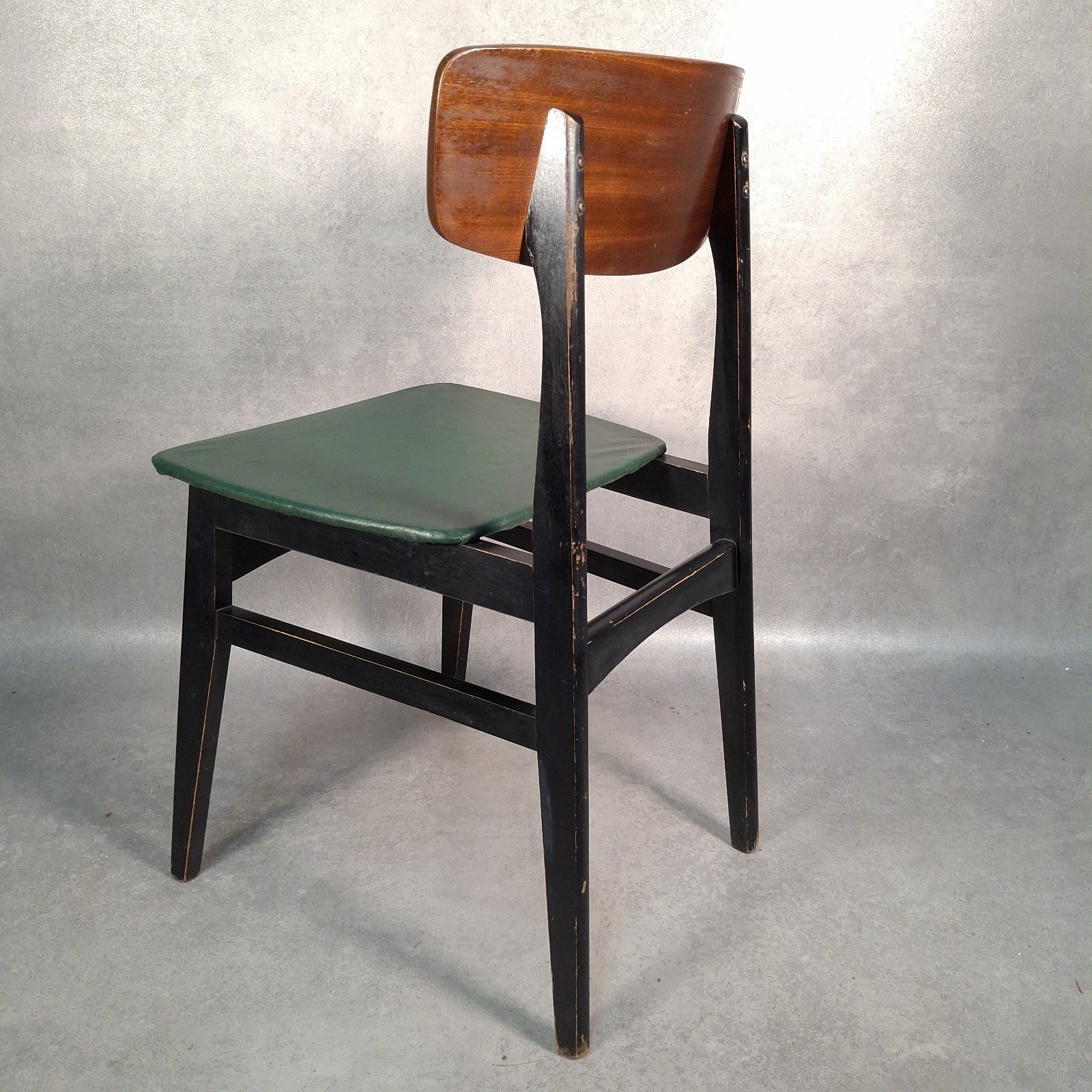 Vintage Mid-Century School Chair Green Vinyl Seat & Bent Ply Backrest MCM 60s