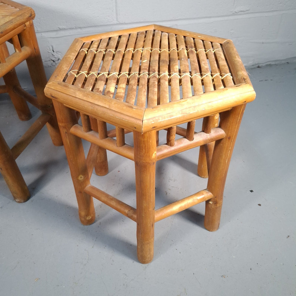 Vintage Hexagonal Rattan & Cane Nest of Tables | Boho Side Tables | Used | 43cm