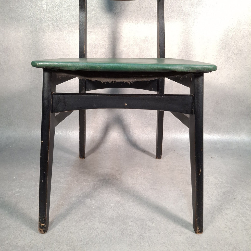 Vintage 1960s Mid-Century School Chair | Green Vinyl Seat & Bent Ply Backrest | Black Frame | Used
