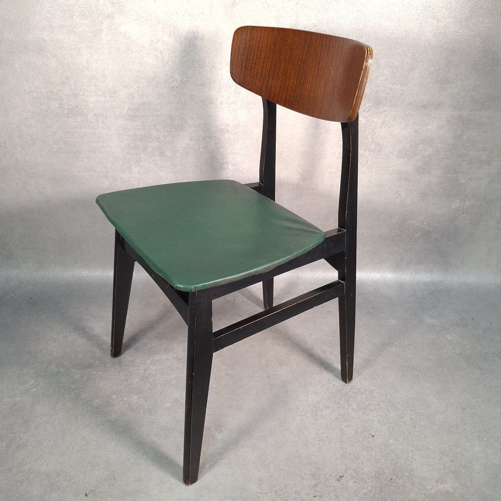 Vintage 1960s Mid-Century School Chair | Green Vinyl Seat & Bent Ply Backrest | Black Frame | Used