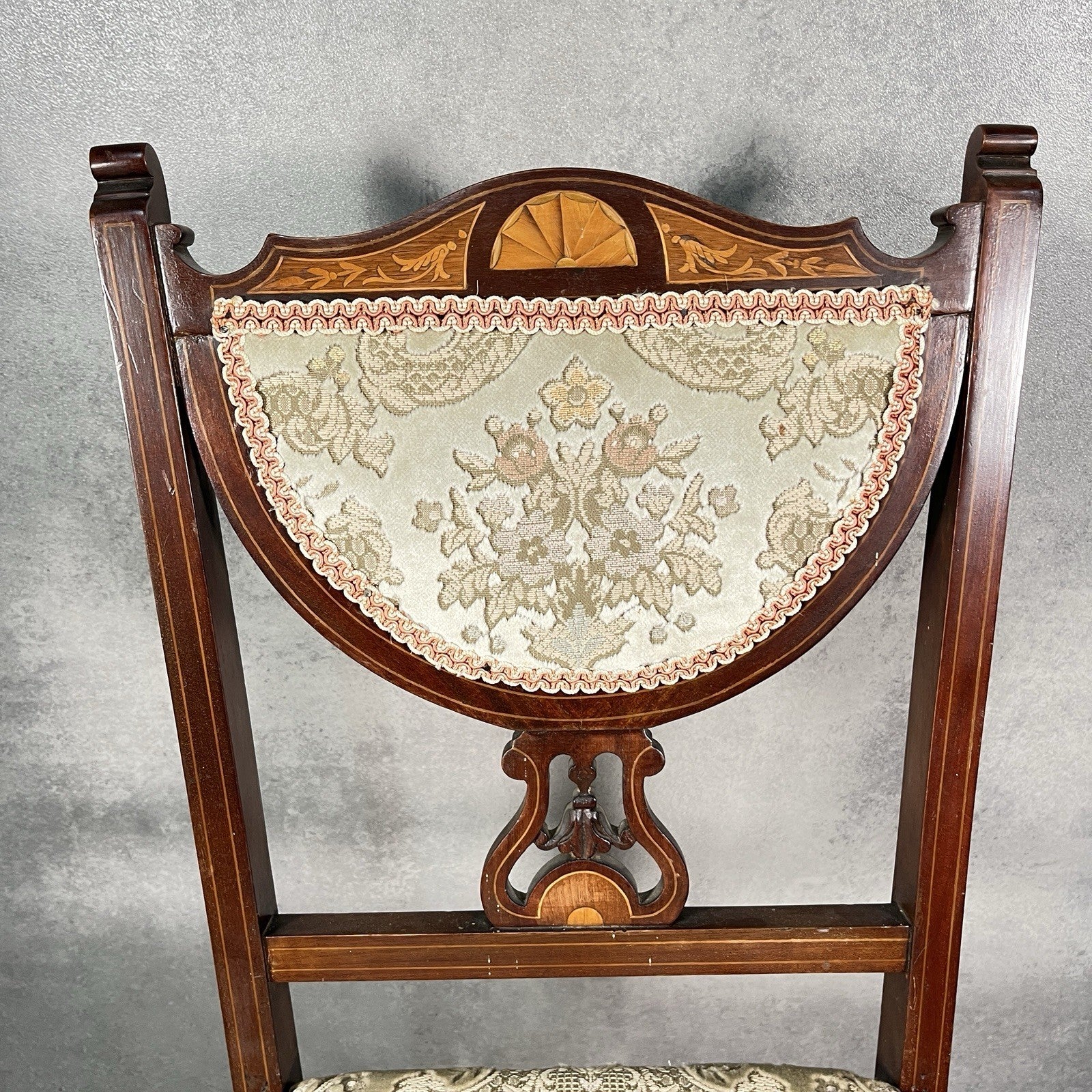 Bedroom Chair Edwardian Inlaid Mahogany Satinwood Fan Motif Detail c1900 Antique