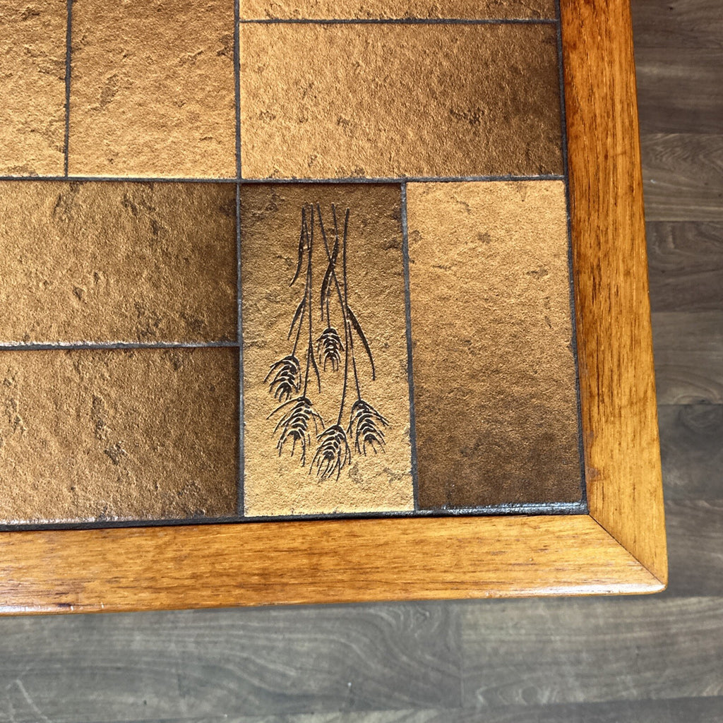 Vintage Danish Mid-Century Coffee Table | Square Teak Frame with Floral Tiled Top