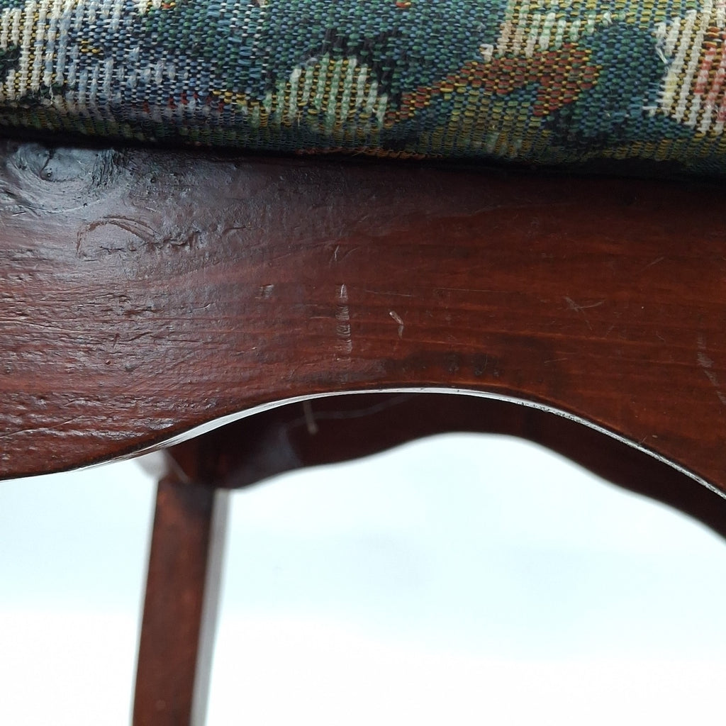 Floral Tapestry Upholstered Mahogany Footstool - Queen Anne Style - Cabriole Legs - Vintage - Pre-Owned