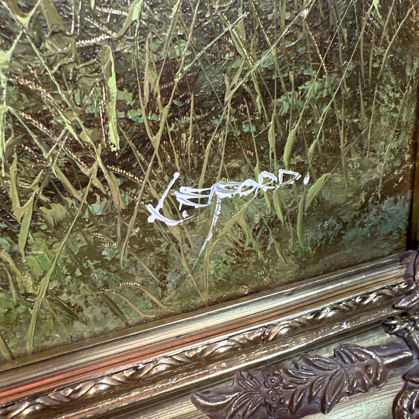 Large Signed Oil on Canvas Hunting Scene | Dog & Pheasants by L. Eiford | Framed | Vintage Art