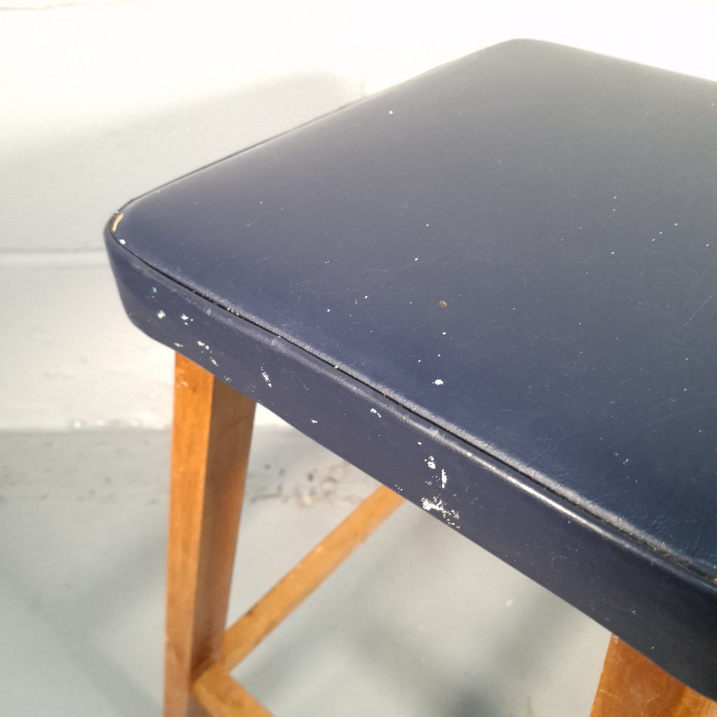 Mid Century Stool Blue Leatherette Topped Vintage Prop