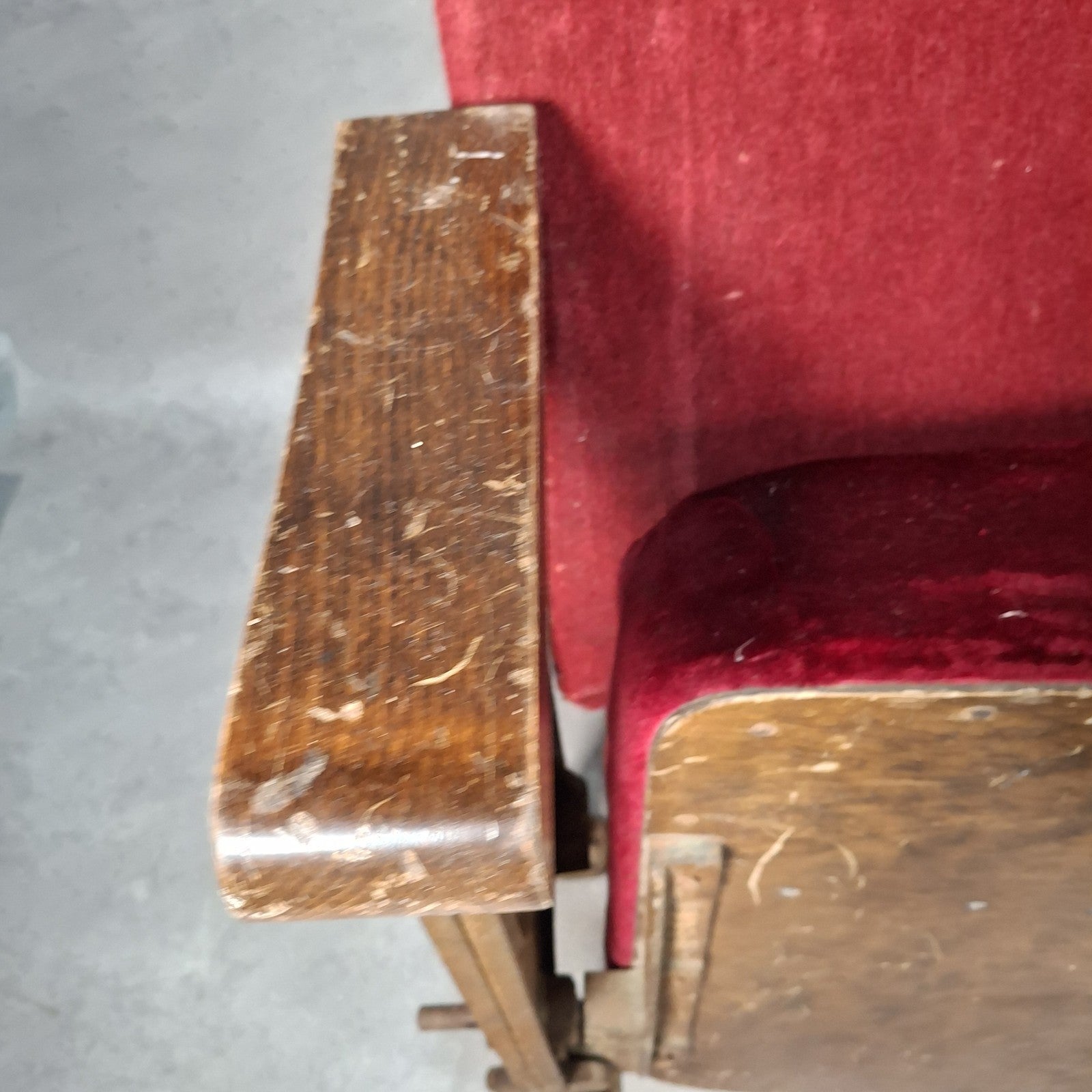 Art Deco Vintage Twin Cinema Theatre Fold-Up Seats | Red Fabric | Original Row Numbers