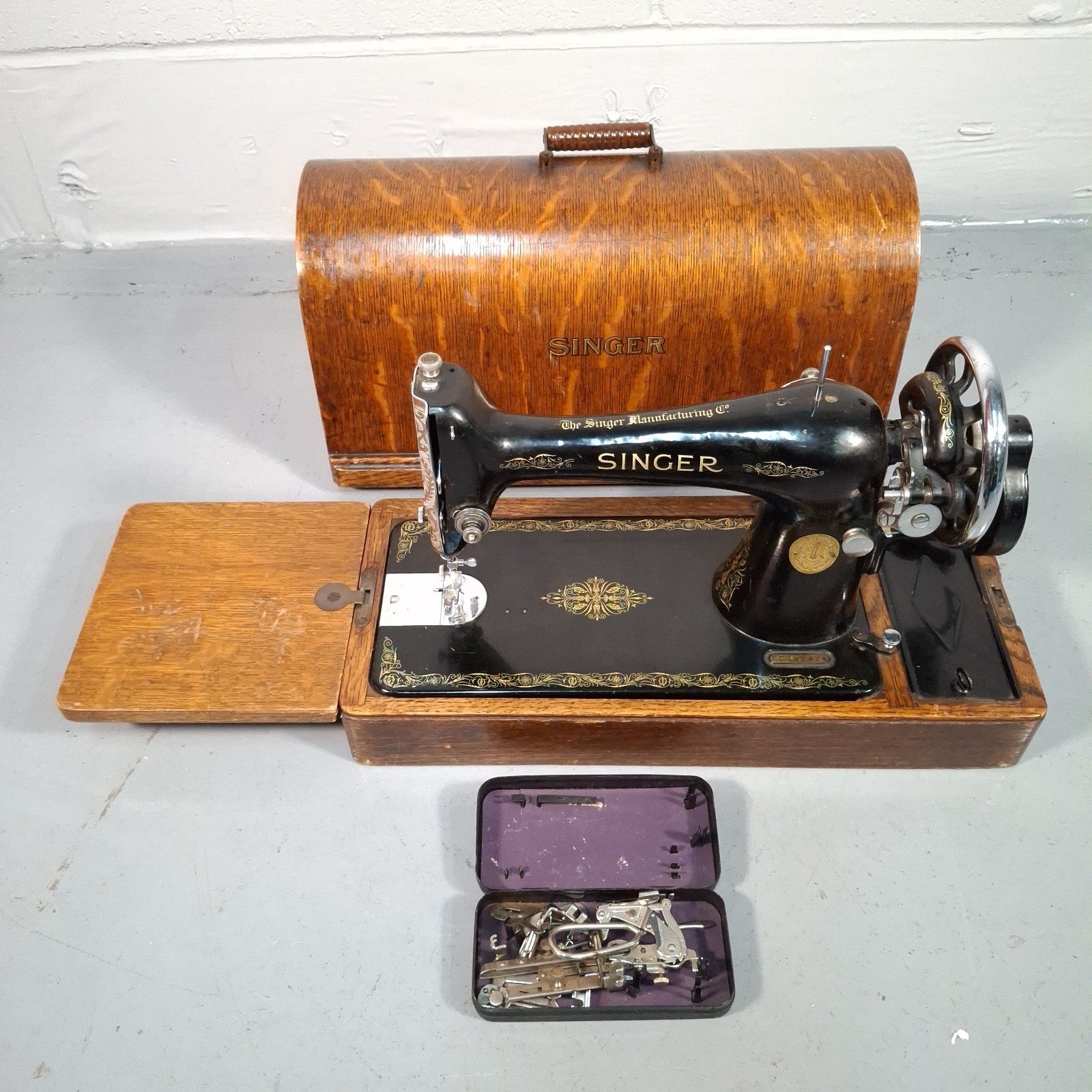 Singer 66K Hand Crank Sewing Machine with Case & Attachments | 1939 | Serial EC340474 | Used