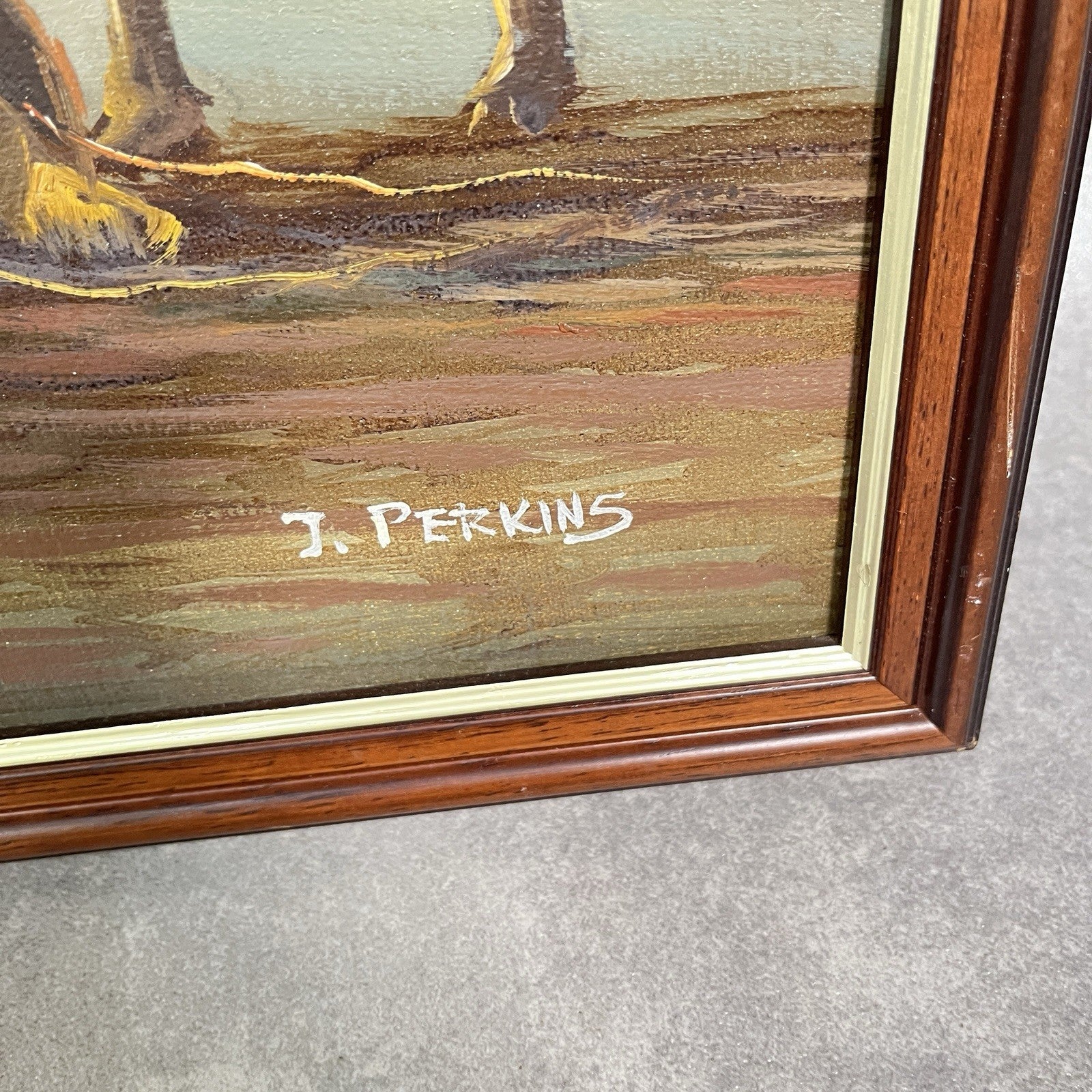 Signed Original Painting on Board | Desert Camel Scene with Travellers | J. Perkins | Framed | Used