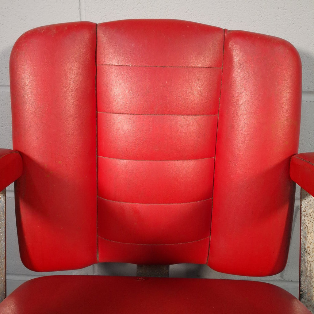 Vintage Red Vinyl Swivel Armchair | Barber Salon Style | Used | Restoration Project