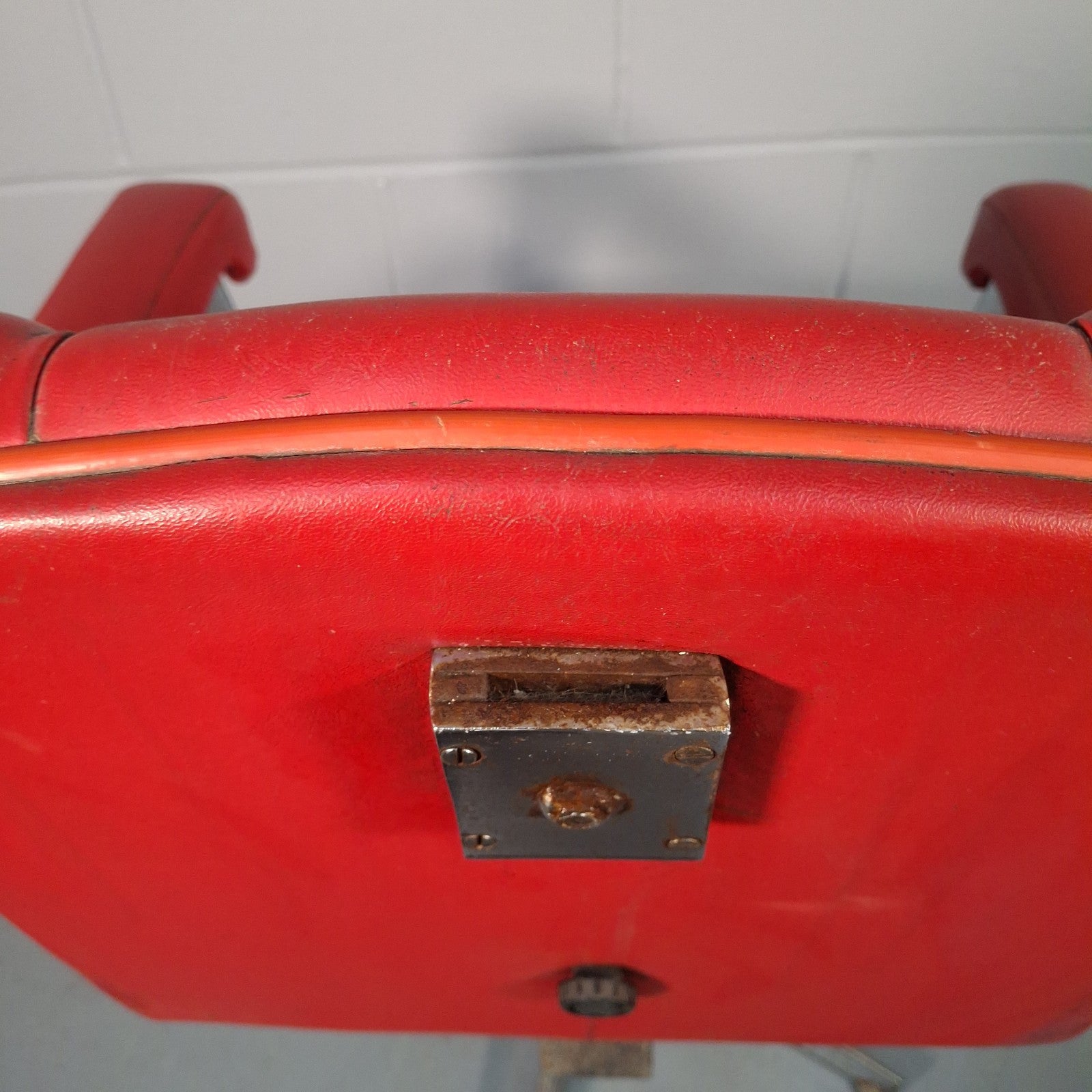 Vintage Red Vinyl Swivel Armchair | Barber Salon Style | Used | Restoration Project