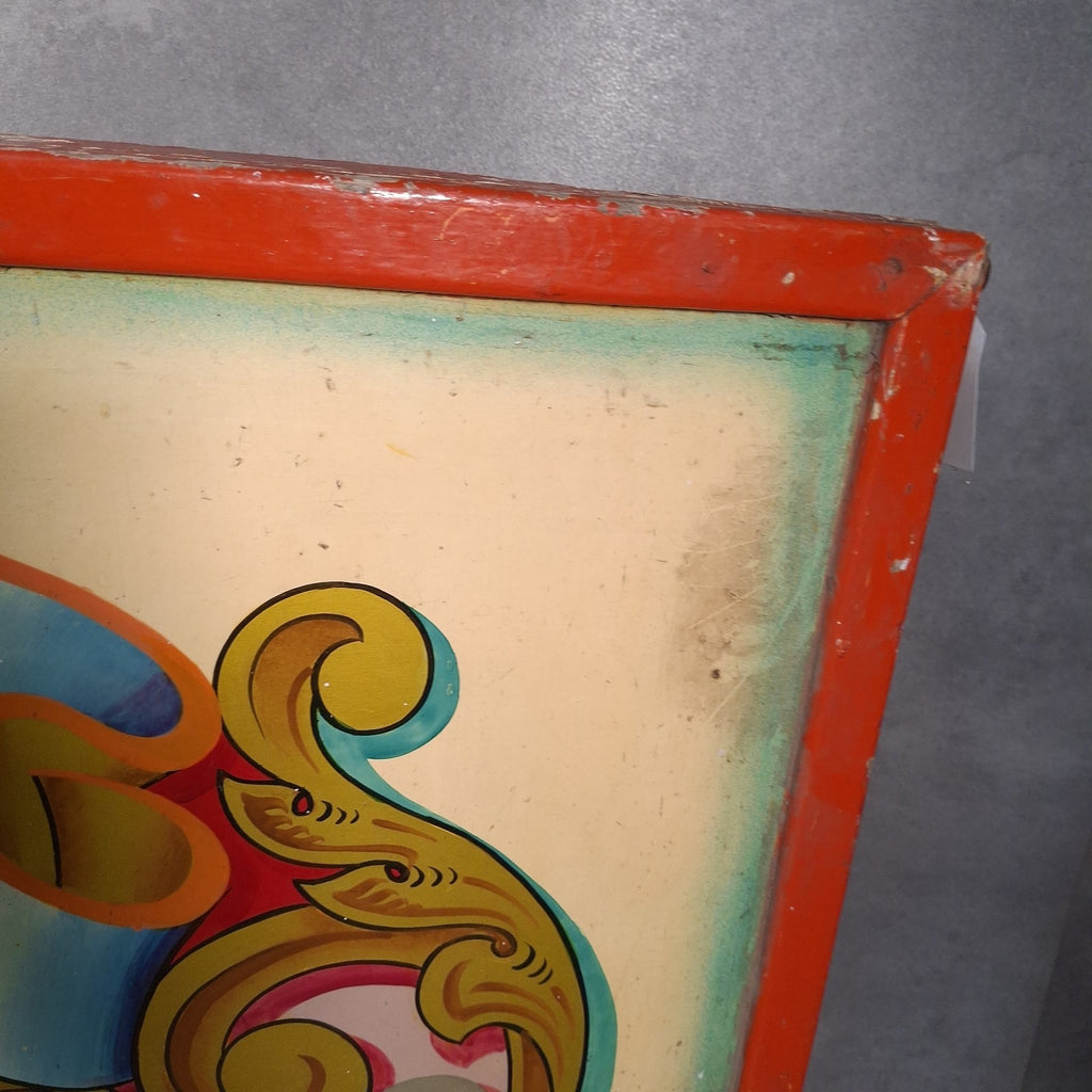 Antique Victorian Fairground Ride Panel | Hand-Painted Curved Timber | c.1890-1915 | Used