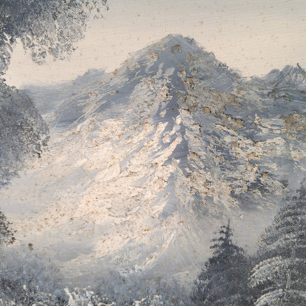 Painting Moody Winter Landscape Woodland Mountain Oil On Canvas Signed Louise