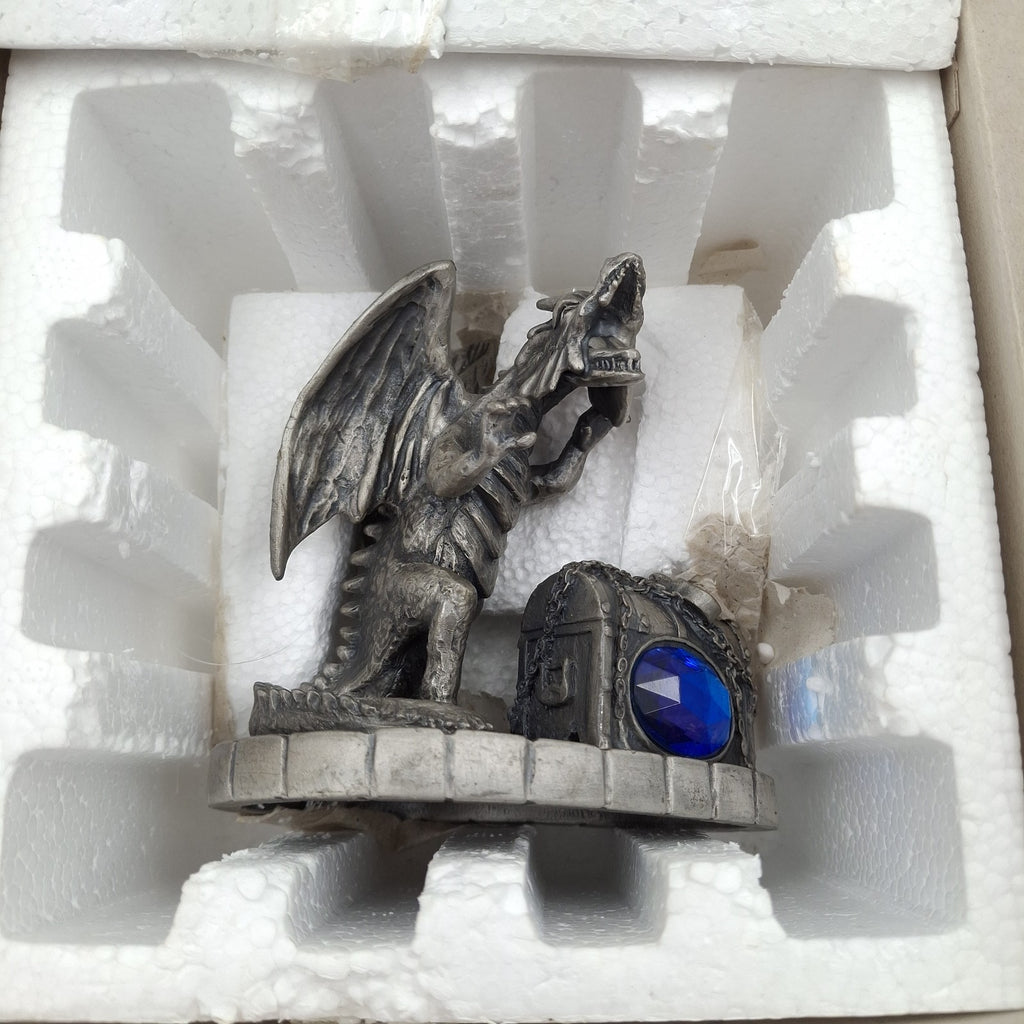 Tudor Mint Myth & Magic 'The Ferocious Dragon' Pewter Figurine No. 3865 - Blue Crystal - With Box - Pre-Owned
