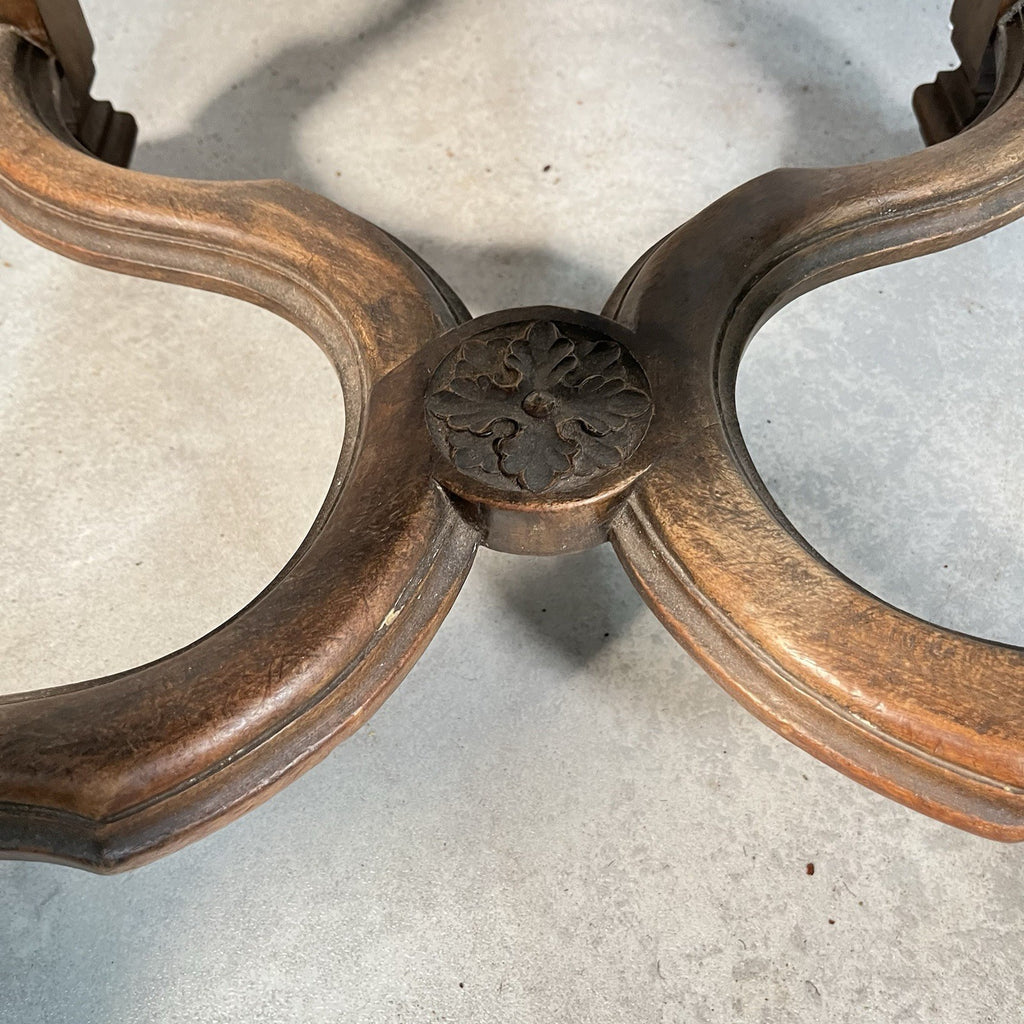 Antique Victorian Renaissance Revival Oak Hall Chair | Tooled Leather Seat & Back | c.1880s | Used