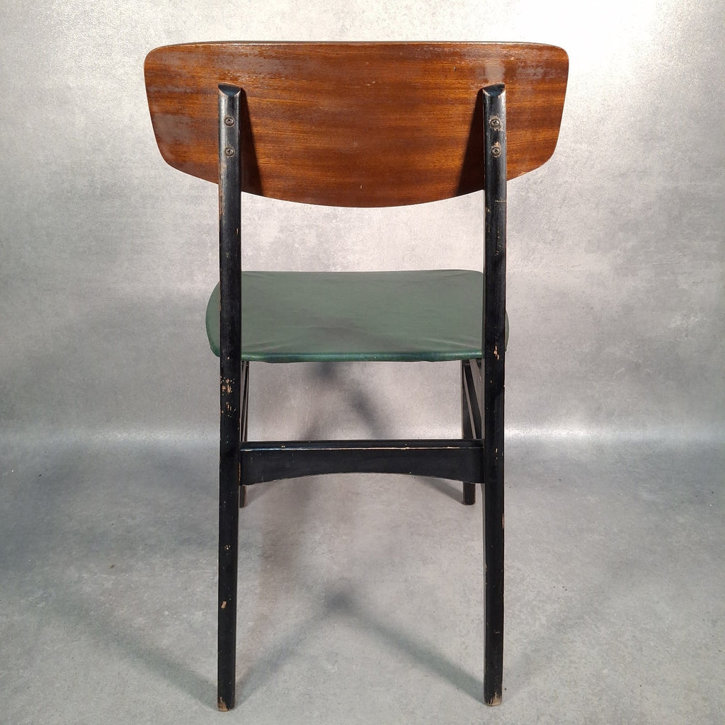 Vintage Mid-Century School Chair Green Vinyl Seat & Bent Ply Backrest MCM 60s