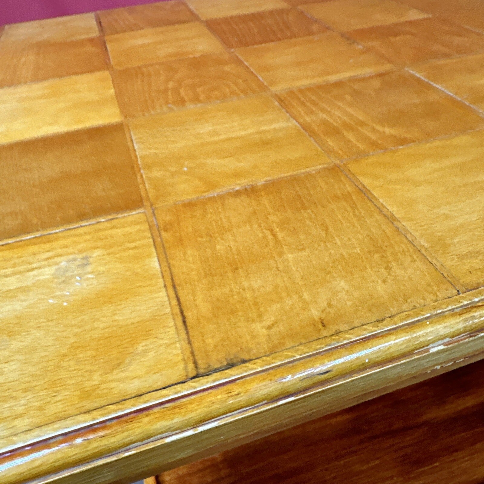 Vintage Square Coffee Table | Patterned Top | Retro Side Table | Used | Orange Tones