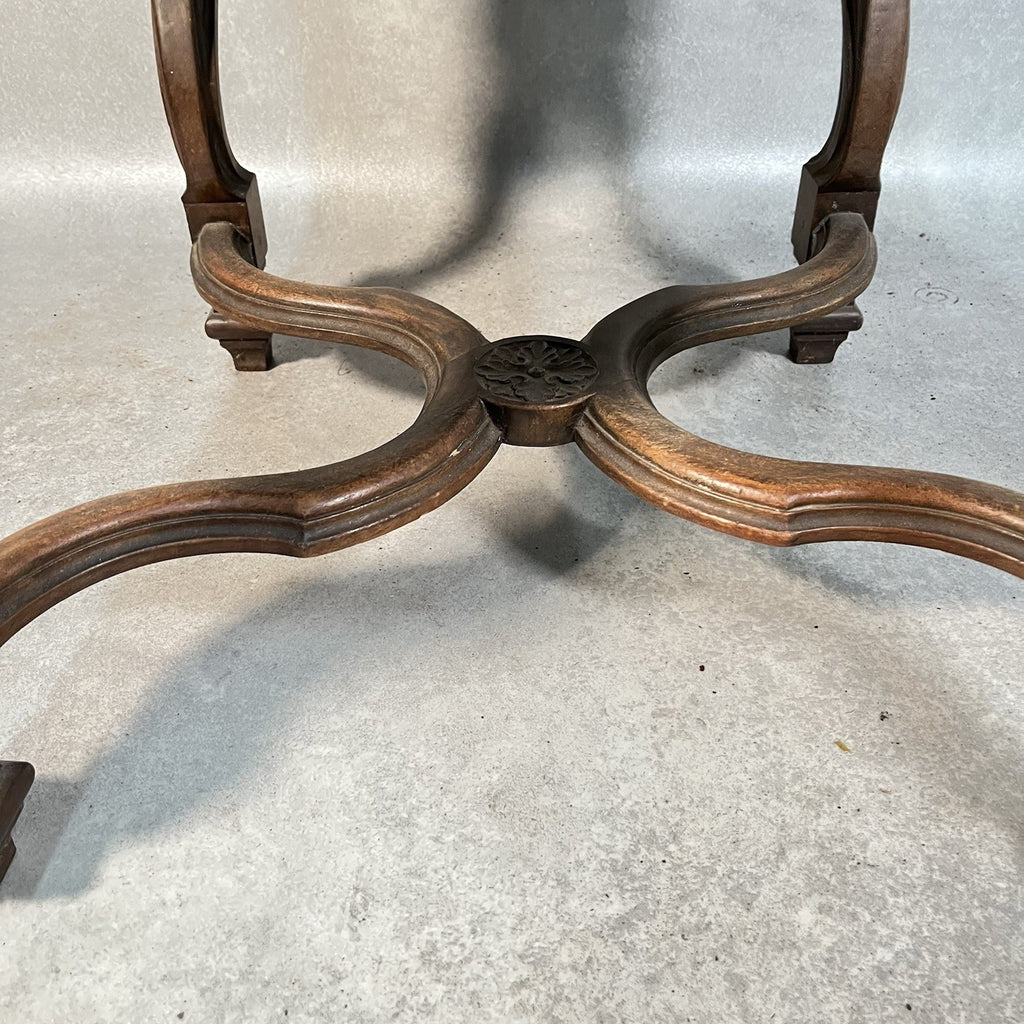 Antique Victorian Renaissance Revival Oak Hall Chair | Tooled Leather Seat & Back | c.1880s | Used