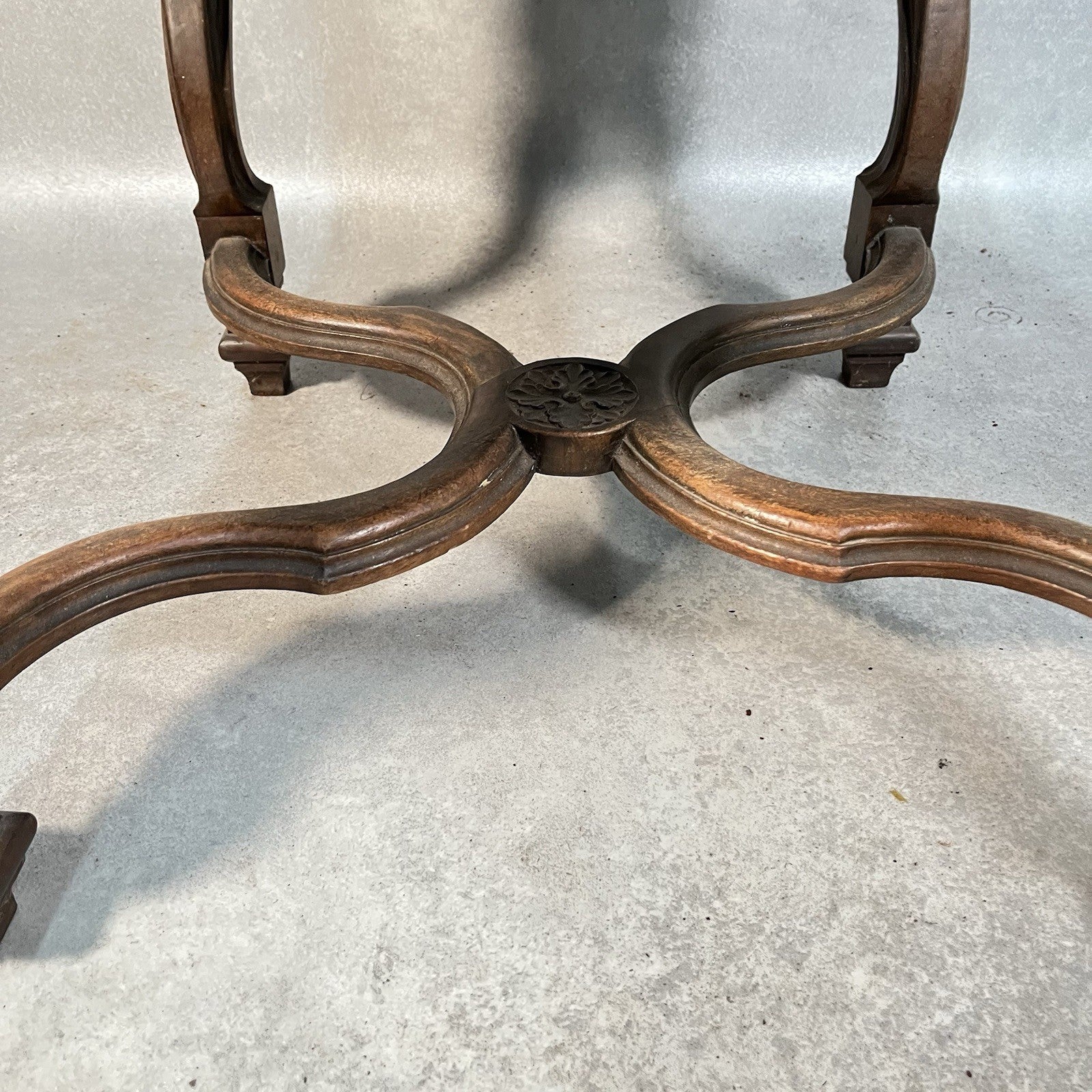 Antique Victorian Renaissance Revival Oak Hall Chair | Tooled Leather Seat & Back | c.1880s | Used
