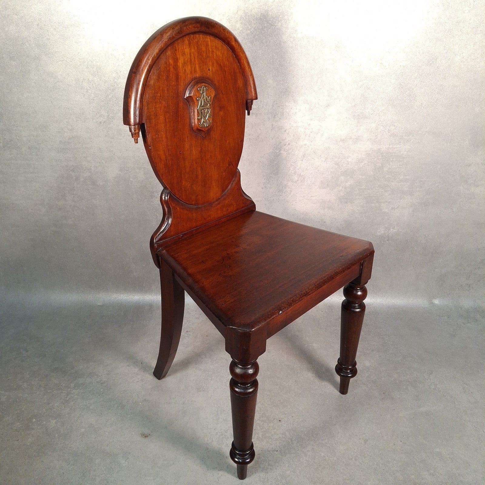 Victorian Mahogany Shield Back Chair With Brass Monogram Initials Antique